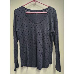 LOFT Womens Navy Blue Textured Polka Dot Top Size Medium Long Sleeve Rounded Hem